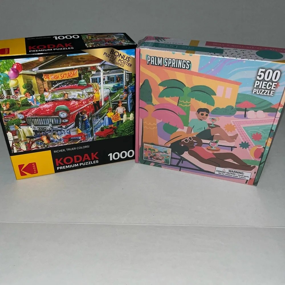 Kodak 1000 Piece Car Wash Saturday and de bored 500 Piece Palm Springs Puzzles